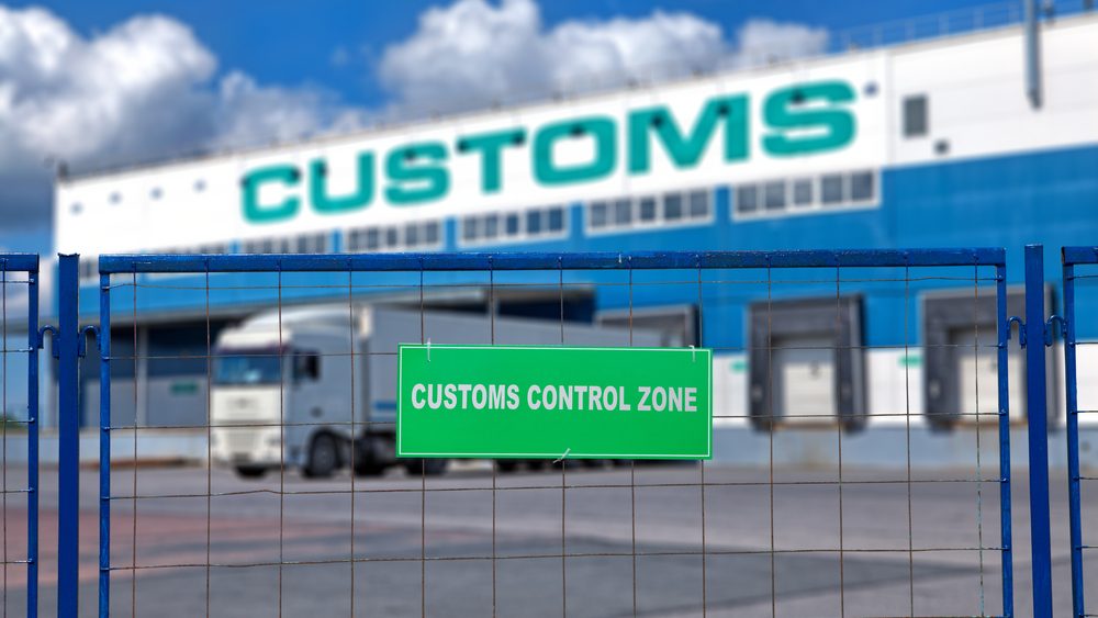 customs, clearance, with, truck, and, fence